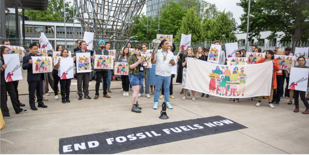 Kick Big Polluters Out activists at COP28. Source: Corporate Europe Observatory.